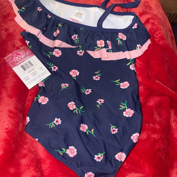 Kanu Surf Navy and Pink Floral Kids Swimsuit Size 10 - Picture 4 of 4